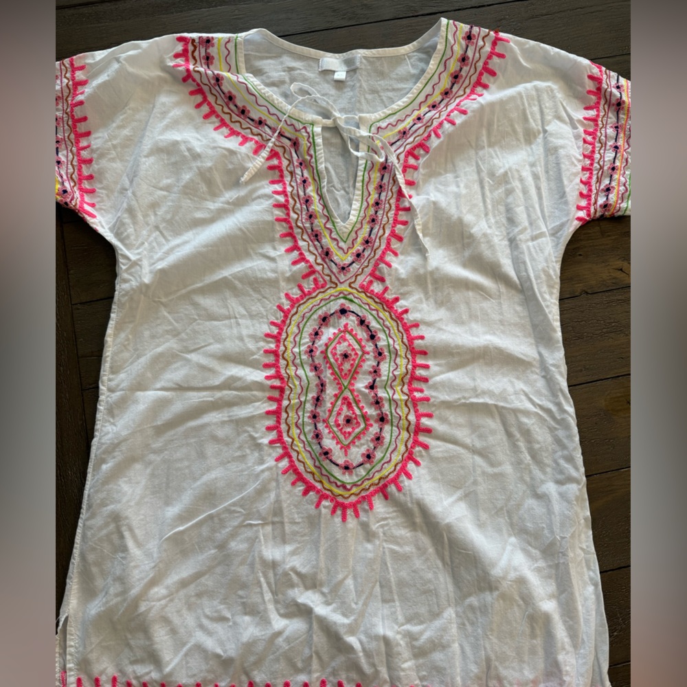 NWOT Debbie Katz South Beach Taliah Embroidered Maxi Tunic Coverup Dress